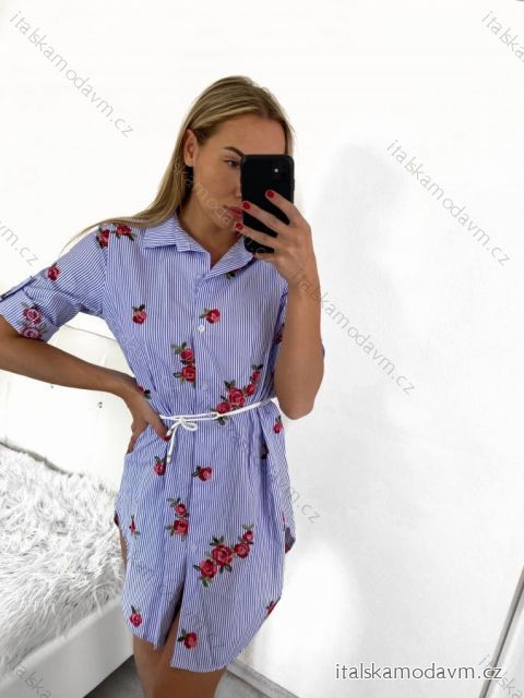 Šaty košilové s páskem dlouhý rukáv dámské (M-2XL) ITALSKá MóDA IM423200/DUR 2XL modrá