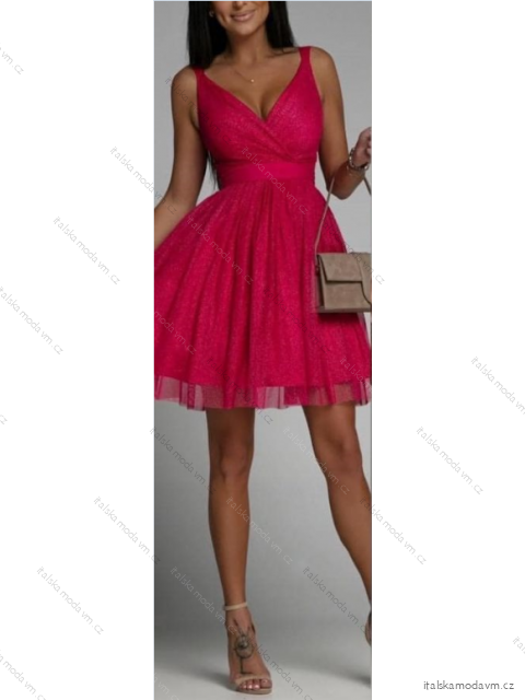 Šaty letní elegantní šifonové na ramínka dámské (S/M ONE SIZE) ITALSKÁ MÓDA IMM22Q52307/DR tmavě růžová
