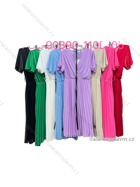 Šaty elegantní šifonové s páskem krátký rukáv dámské (S/M/L ONE SIZE) ITALSKÁ MÓDA IM423254/DU S/M Černá