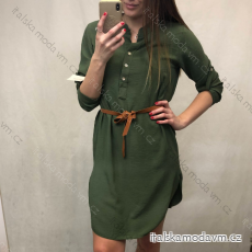 Šaty elegantní košilové s páskem 3/4 dlouhý rukáv dámské (M/L/XL ONE SIZE) ITALSKÁ MÓDA IMD22411/DU