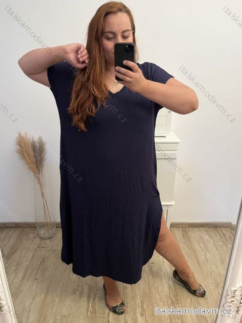 Šaty volnočasové bavlněné krátký rukáv oversize dámské (2XL/3XL/4XL/5XL ONE SIZE) ITALSKÁ MÓDA IM423GIRA/DR 3XL / 4XL čierna