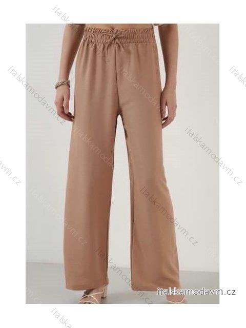 Kalhoty dlouhé letní dámské se sňurkou (S/M/L ONE SIZE) ITALSKÁ MÓDA IMD23355/DU M/L hnědá