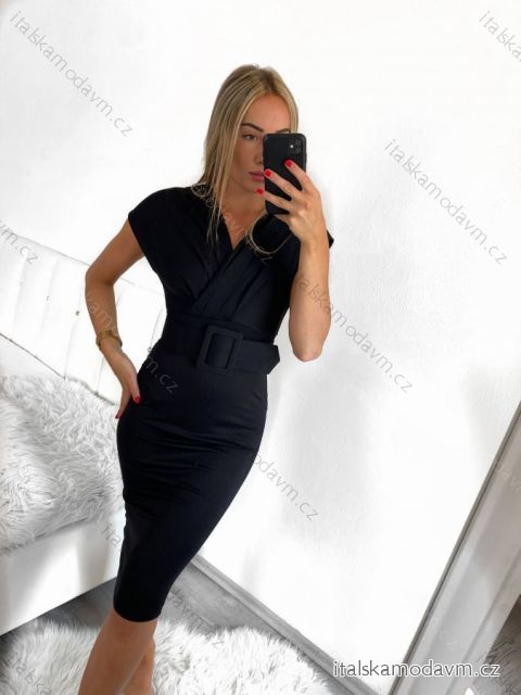 Šaty elegantní krátký rukáv dámské (S/M ONE SIZE) ITALSKÁ MÓDA IMM23M1430/DU S/M Černá