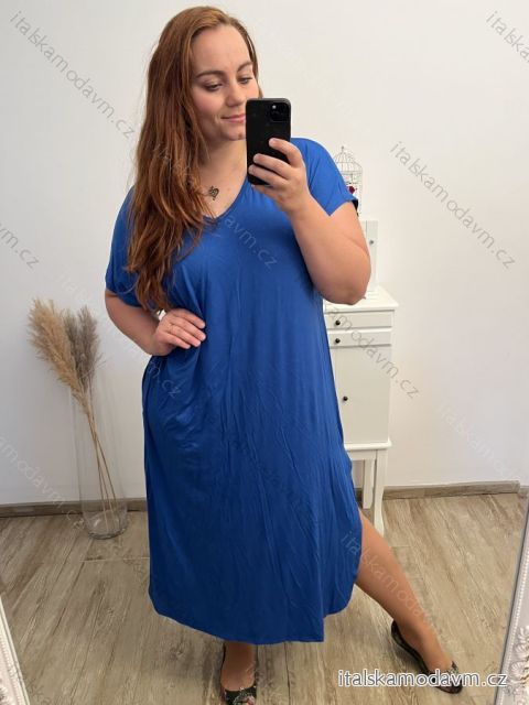 Šaty volnočasové bavlněné krátký rukáv oversize dámské (2XL/3XL/4XL/5XL ONE SIZE) ITALSKÁ MÓDA IM423GIRA