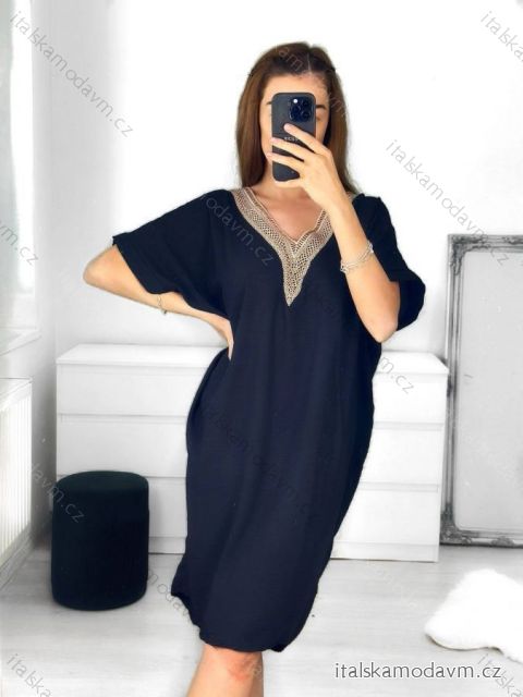 Šaty letní oversize krátký rukáv dámské (S/M ONE SIZE) ITALSKÁ MÓDA IM3233348/DU S/M Černá