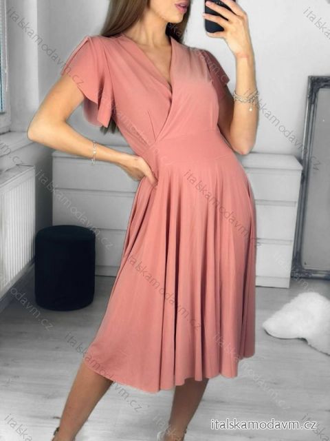 Šaty elegantní letní krátký rukáv dámské (S/M ONE SIZE) ITALSKÁ MÓDA IMWGB231614/DU S/M starorůžová