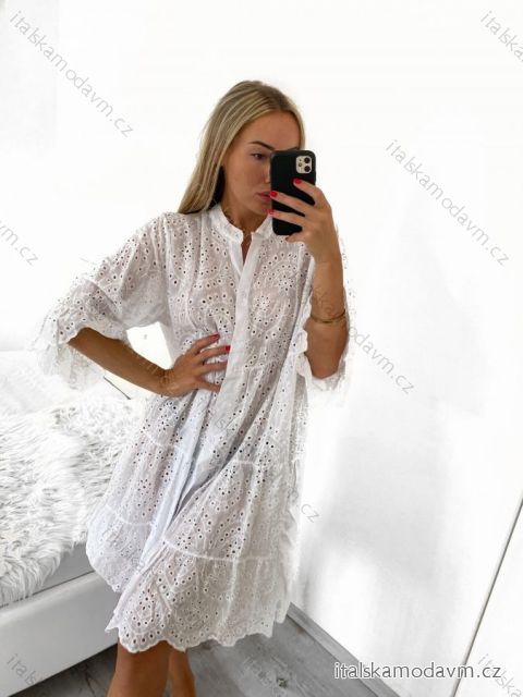 Šaty letní boho krajkové košilové dlouhý rukáv dámské (S/M ONE SIZE) ITALSKÁ MÓDA IM823012/DU