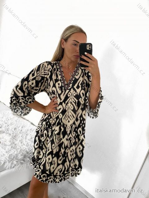 Šaty letní oversize dlouhý rukáv dámské nadrozměr (S/M/L/XL/2XL ONE SIZE) ITALSKÁ MÓDA IMPLI235543/DU XL/2XL Černá