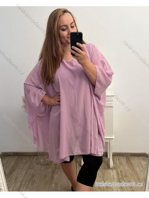 Tunika oversize krátký rukáv dámská nadrozměr (XL/2XL/3XL/4XL ONE SIZE) ITALSKÁ MÓDA IMBM23FATI/DU fialová