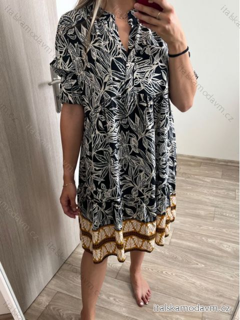 Šaty košilové oversize krátký rukáv dámské nadrozměr (XL/2XL ONE SIZE) ITALSKá MODA IM723005/DUR XL/2XL Černá