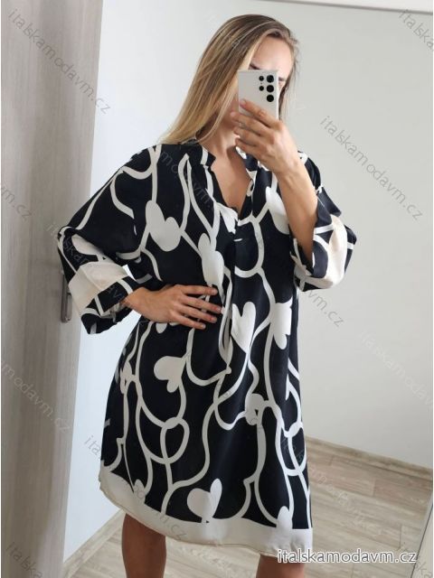 Šaty košilové letní oversize dlouhý rukáv dámské nadrozměr (S/M/L/XL/2XL ONE SIZE) ITALSKá MóDA IM82367011/DU XL/2XL Černo-bílá