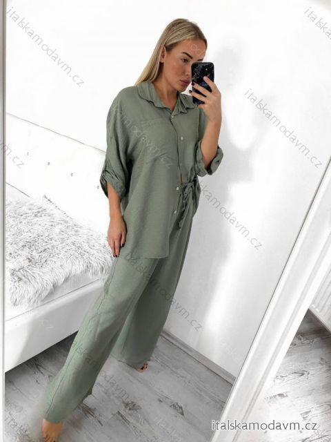 Souprava kalhoty dlouhé a košile dlouhý rukáv dámská nadrozměr (L/XL/2XL ONE SIZE) POLSKÁ MÓDA IMWT23BELLA/DU L/XL Khaki