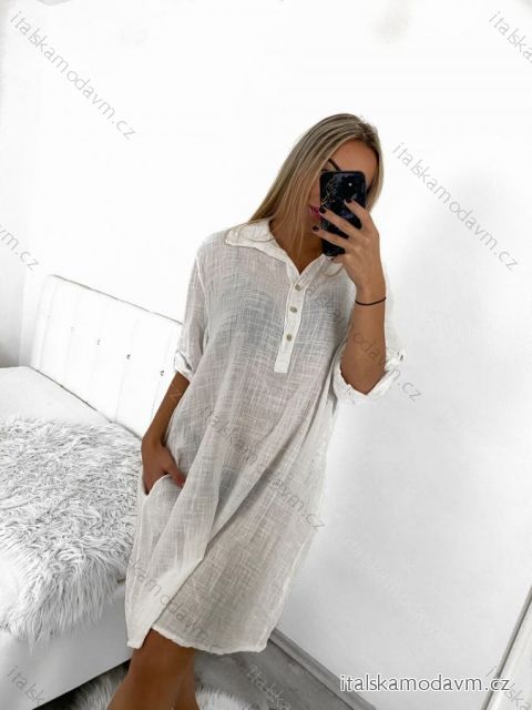 Šaty košilové oversize 3/4 rukáv dámské nadrozměr (XL/2XL ONE SIZE) ITALSKÁ MÓDA IM423STELA/DUR XL/2XL bílá