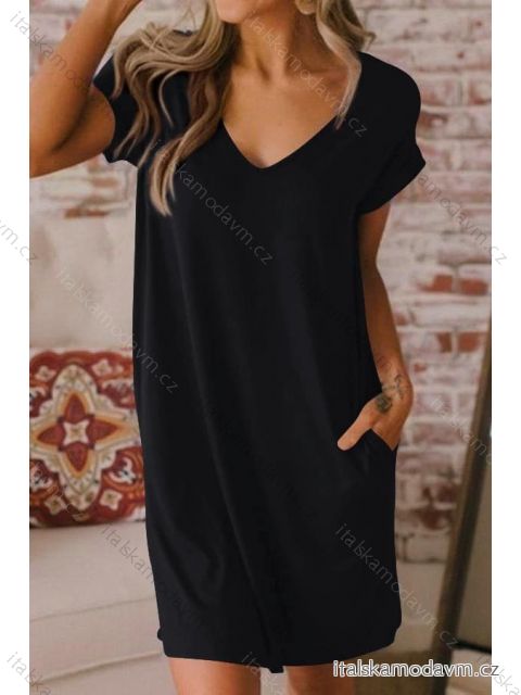 Šaty letní volnočasové bavlněné krátký rukáv dámské (S/M/L/XL ONE SIZE) ITALSKÁ MÓDA IMD23303/DUR M/L Černá