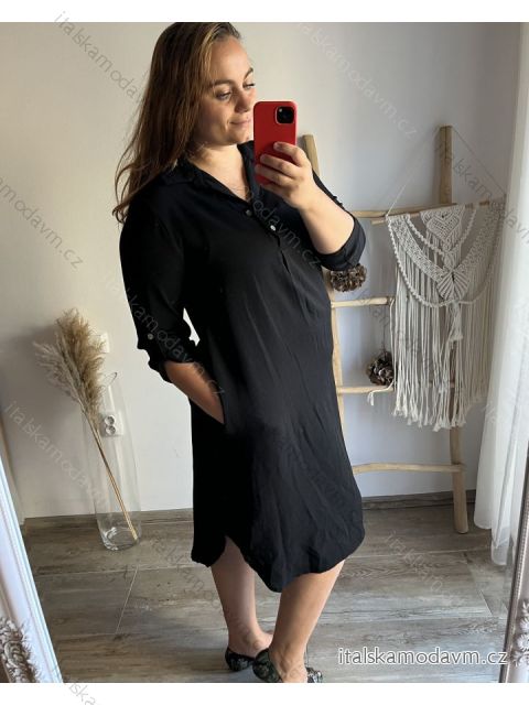 Šaty košilové 3/4 rukáv dámské (L/XL ONE SIZE) ITALSKÁ MÓDA IM423IRENA/DU L/XL Černá