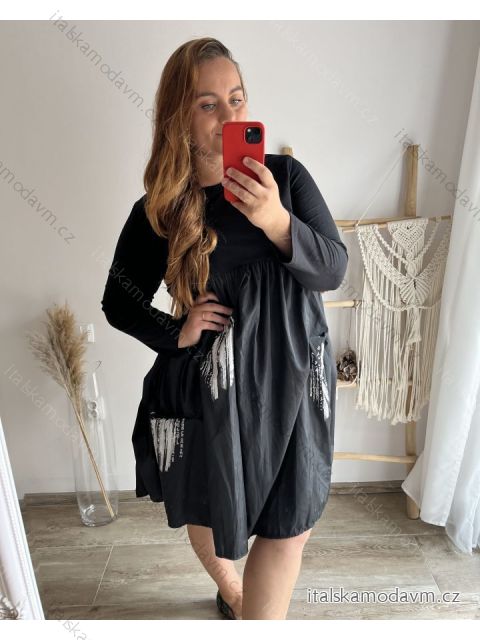 Šaty oversize dlouhý rukáv dámské nadrozměr (2XL/3XL/4XL ONE SIZE) ITALSKÁ MÓDA IM423PEPER/DU 2XL/3XL Černá