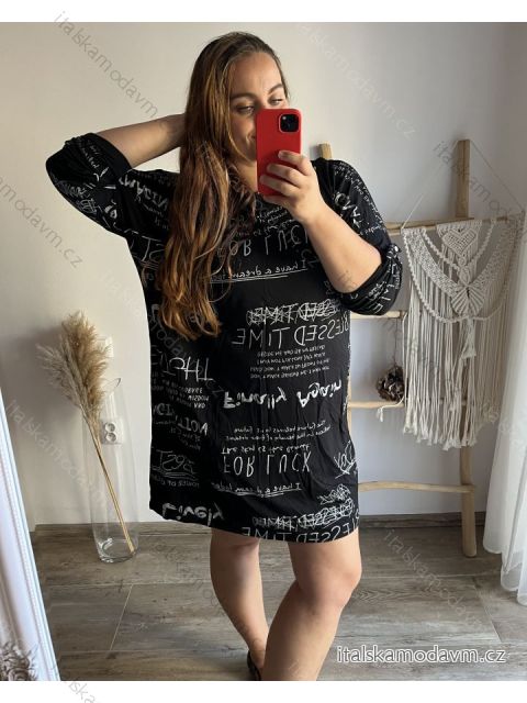 Šaty oversize 3/4 rukáv dámské nadrozměr (4XL/5XL ONE SIZE) ITALSKÁ MÓDA IM423LUCKY