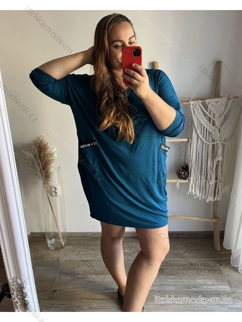 Šaty oversize 3/4 rukáv dámské nadrozměr (4XL/5XL ONE SIZE) ITALSKÁ MÓDA IM423IREWASH