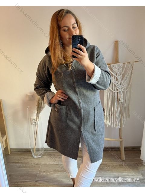 Kabát na zip s kapucí dlouhý rukáv dámský nadrozměr (2XL/3XL ONE SIZE) ITALSKÁ MÓDA IMC22766/DU 2XL/3XL Tmavě Šedá