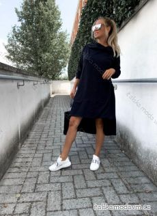 Šaty mikinové s kapucí dlouhý rukáv dámské (S/M ONE SIZE) ITALSKÁ MÓDA IMWKK233794