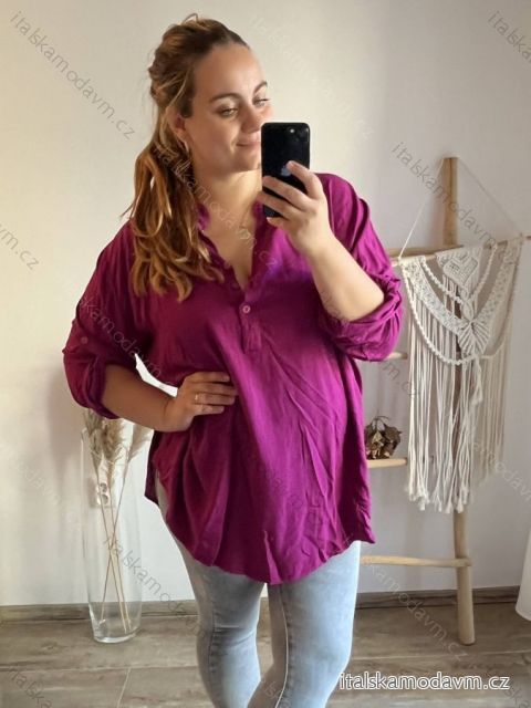 Tunika košeľová dlhý rukáv dámska nadrozmer (3XL/4XL ONE SIZE) TALIANSKA MÓDA IMWQ233252 fuchsiová 3XL / 4XL