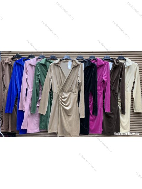 Šaty sametové dlouhý rukáv dámské (S/M ONE SIZE) ITALSKÁ MÓDA IMWAE23020