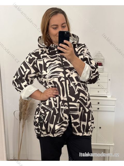 Mikina na zip s kapucí dlouhý rukáv dámská nadrozměr (2XL/3XL/4XL ONE SIZE) ITALSKá MóDA IM423HENNA-2/DR 3XL/4XL Černo-bílá