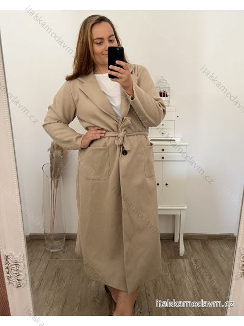 Kabát flaušový dlouhý rukáv dámský nadrozměr (3XL/4XL ONE SIZE) ITALSKÁ MÓDA IMWQ23BELLA/DR 3XL/4XL béžová