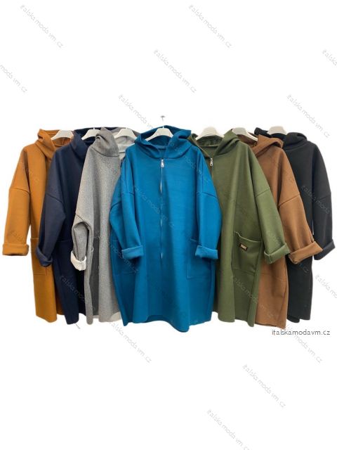 Kabát flaušový na zip s kapucí dámský nadrozměr (2XL/3XL ONE SIZE) ITALSKÁ MÓDA IMWT233934