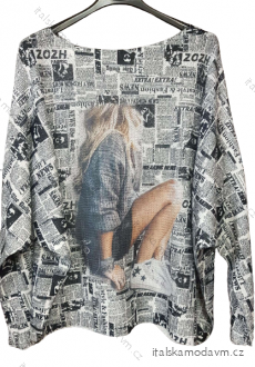 Svetr oversize dlouhý rukáv tenký s potiskem dámský (M/L ONE SIZE) ITALSKá MóDA IMB23GIRL-4