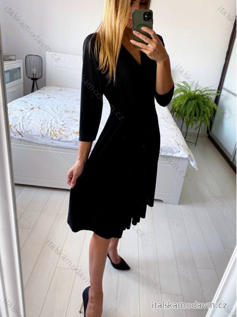 Šaty elegantní dlouhý rukáv dámská (S/M ONE SIZE) ITALSKÁ MÓDA IMM23M6062/DU S/M čierna