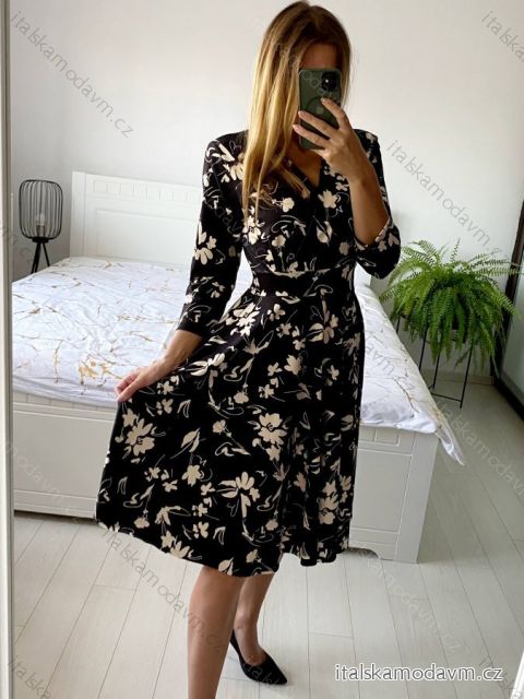 Šaty elegantní dlouhý rukáv dámská (S/M ONE SIZE) ITALSKÁ MÓDA IMM23M6062A-3/DU S/M Černá