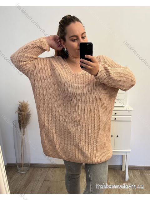 Svetr pletený oversize dlouhý rukáv dámský nadrozměr (2XL/3XL/4XL/5XL ONE SIZE) ITALSKÁ MÓDA IMD23755