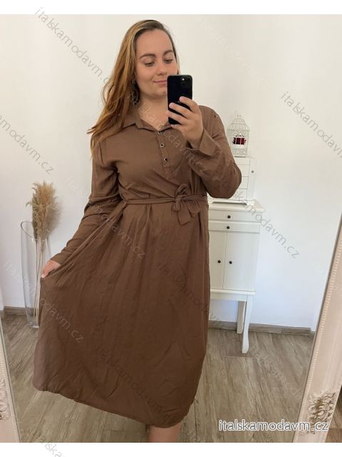 Šaty dlouhé s páskem dlouhý rukáv dámské nadrozměr (2XL3XL ONE SIZE) ITALSKÁ MÓDA IMWEC23MARINA/DU