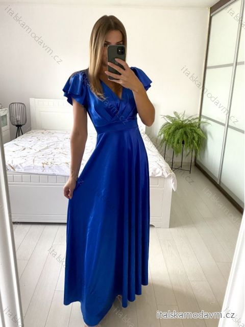 Šaty dlouhé společenské krátký rukáv dámské (S/M ONE SIZE) ITALSKá MODA IM323125/DU S/M královská modrá