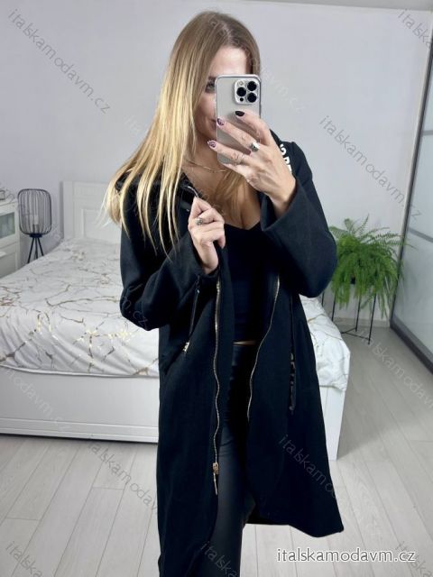 Kabát flaušový na zip dlouhý rukáv dámský (S/M/L/XL ONE SIZE) ITALSKá MÓDA IMC22792/DU L/XL Černá