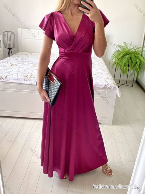 Šaty dlouhé společenské krátký rukáv dámské (S/M ONE SIZE) ITALSKá MODA IM323125
