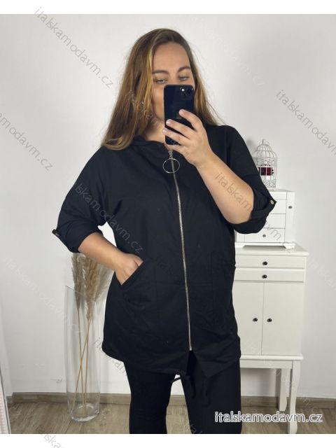 Mikina na zips s kapucňou dlhý rukáv dámska nadrozmer (3XL/4XL ONE SIZE) TALIANSKA MóDA IM423048/DU 3XL / 4XL čierna