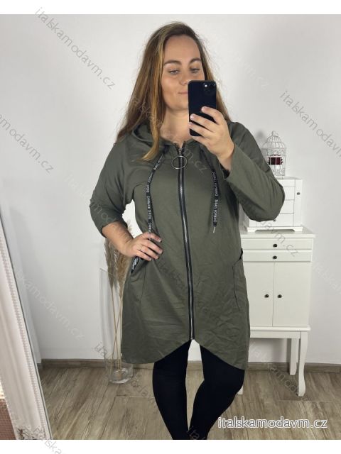 Mikina dlouhá oversize na zip s kapucí dlouhý rukáv dámská nadrozměr (2XL/3XL/4XL ONE SIZE) ITALSKÁ MÓDA IM423574/DU