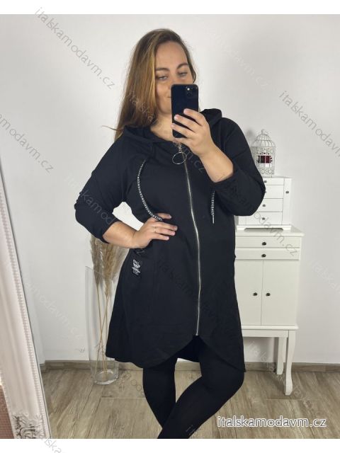 Mikina dlouhá oversize na zip s kapucí dlouhý rukáv dámská nadrozměr (2XL/3XL/4XL ONE SIZE) ITALSKÁ MÓDA IM423574/DU 2XL/3XL Černá