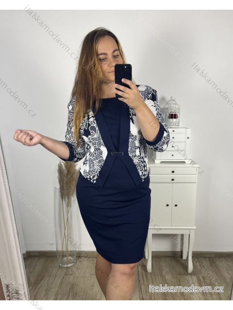 Šaty elegantní společenské krátký rukáv dámské nadrozměr (44-56) POLSKÁ MÓDA PMF23MADEIRA/DU 50 modrá
