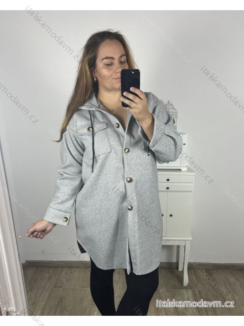 Podzimní kabát s kapucí knoflíky dlouhý rukáv dámský nadrozměr (2XL/3XLONE SIZE) ITALSKÁ MODA IM423MEREDIT