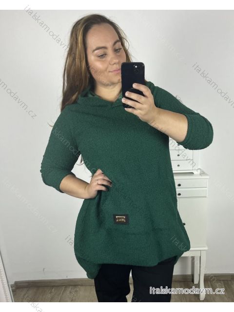 Mikina oversize teplá s kapucí dlouhý rukáv dámská nadrozměr (3XL/4XL ONE SIZE) ITALSKÁ MÓDA IM423TEDDY