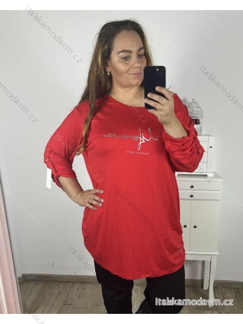 Tunika  dlouhý rukáv dámská nadrozměr (3XL/4XL/5XL ONE SIZE) ITALSKá MóDA IM423550/DR 4XL/5XL červená