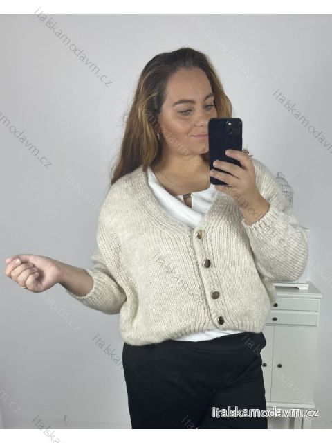 Svetr pletený oversize na knoflíčky dlouhý rukáv dámský nadrozměr (3XL/4XL/5XLONE SIZE) ITALSKÁ MÓDA IMWC233944/DR 3XL/4XL béžová