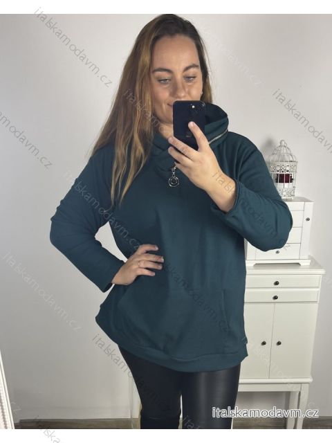 Mikina oversize teplá s kapucí dlouhý rukáv dámská nadrozměr (3XL/4XL ONE SIZE) ITALSKÁ MÓDA IM423ZIPA/DU 3XL/4XL smaragdová