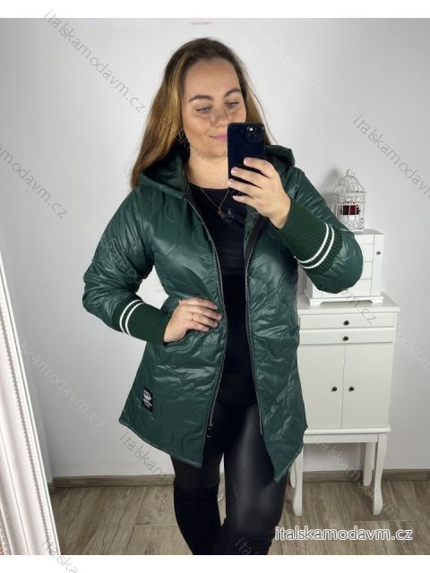 Bunda  s kapucí dámská nadrozměr (XL/2XL ONE SIZE) ITALSKÁ MÓDA IM423LOVES/DU XL/2XL smaragdová