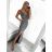 Šaty extra dlouhé elegantní společenské třpytivé carmen dámské (S/M ONE SIZE) ITALSKÁ MÓDA IMM22FUZZY/DU stříbrná S/M
