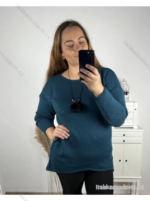 Sveter predĺžený s přívěskem dlhý rukáv dámsky nadrozměr (3XL/4XLONE SIZE) TALIANSKA MÓDA IM323NECK/DU