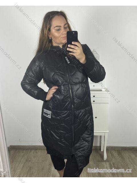 Bunda dlouhá s kapucí dámská nadrozměr (2XL/3XL ONE SIZE) ITALSKÁ MÓDA IM423WHITNEY